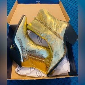 Ladies New Gold Ankle Boots with Black Heels